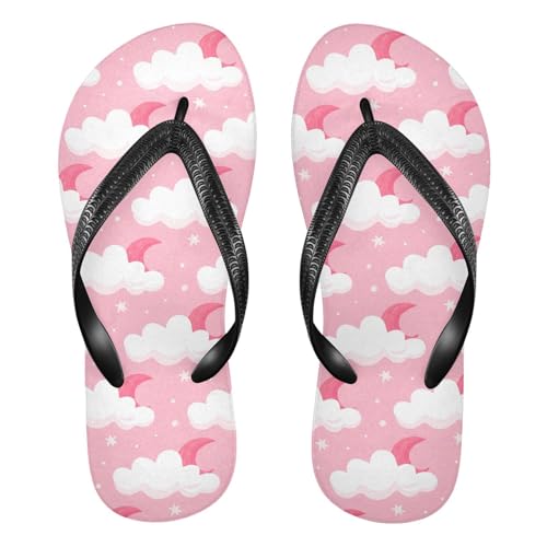 Pink Moon Cloud Star Flip Flops for Beach Thong Sandals Anti-slip Lightweight Beach Shoes for Summer Outdoor Travel