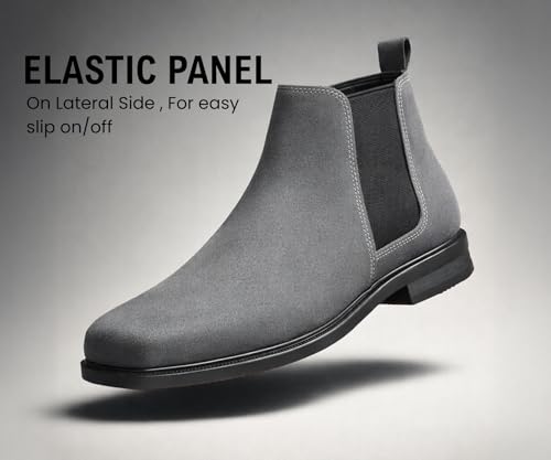 Image of Kraasa THE Ashford - Men's Stylish Vegan Leather Chelsea Boots with Side Zipper & Elastic Panel, Square Toe Ankle Boot (Tan /Black /Brown)