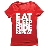 lepni.me T-Shirt Femme pour Les Motards Manger Dormir Rouler Répéter Citations D'amateur de Vélo (M Rouge Multicolore)