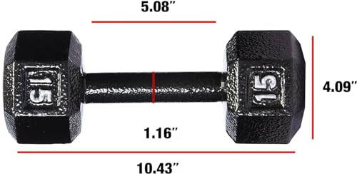 Image of amazon basics Cast Iron Hexagon Dumbbell, 6.8 Kgs (15 Pounds), Black
