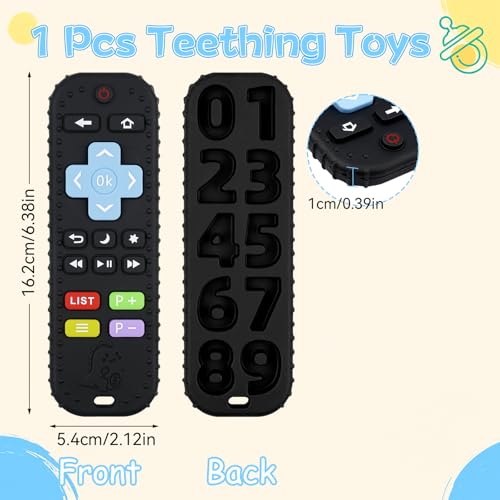 Baby Beißspielzeug, Fernbedienung Beißring, Silikon Zahnungshilfe Baby BPA-frei, Zahnen Nursing Zubehör für 3+ Monate Babe (Schwarz)