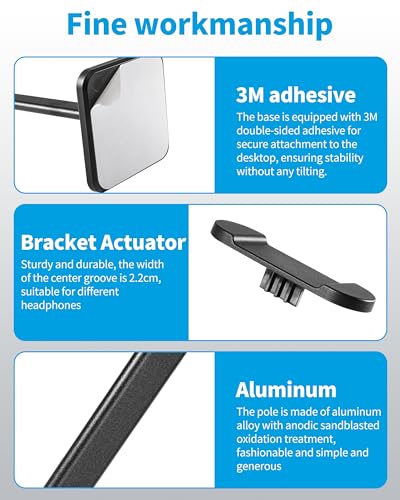 image for XMANA 2-in-1 Aluminum Headphone Stand & Phone Holder Rack - Sleek, Stu