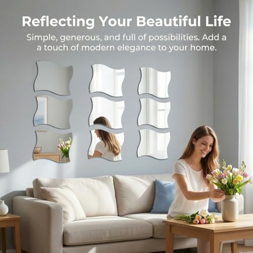 6 piezas de adhesivos espejo de pared acrílico en forma de onda miniatura 5