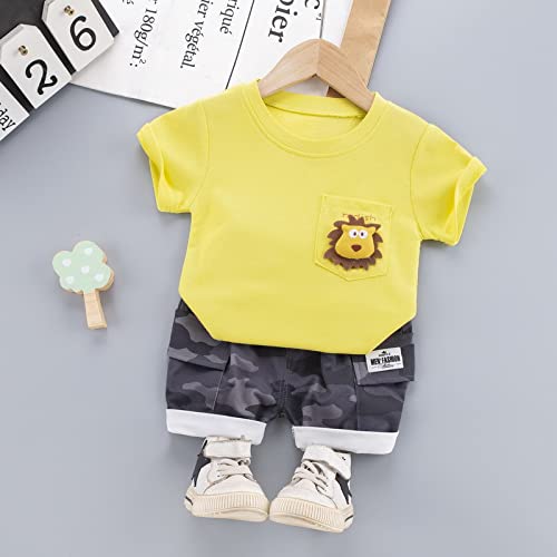 Image of Bold N Elegant Furious Lion 3D Soft Plush Patch Attach Half Sleeve Tshirt with Camouflage Shorts Knicker Summer Clothes Dress for Infant Toddler Kids