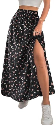 Avanova Women Boho Floral Slit Maxi Skirt Split Thigh High Waiste...