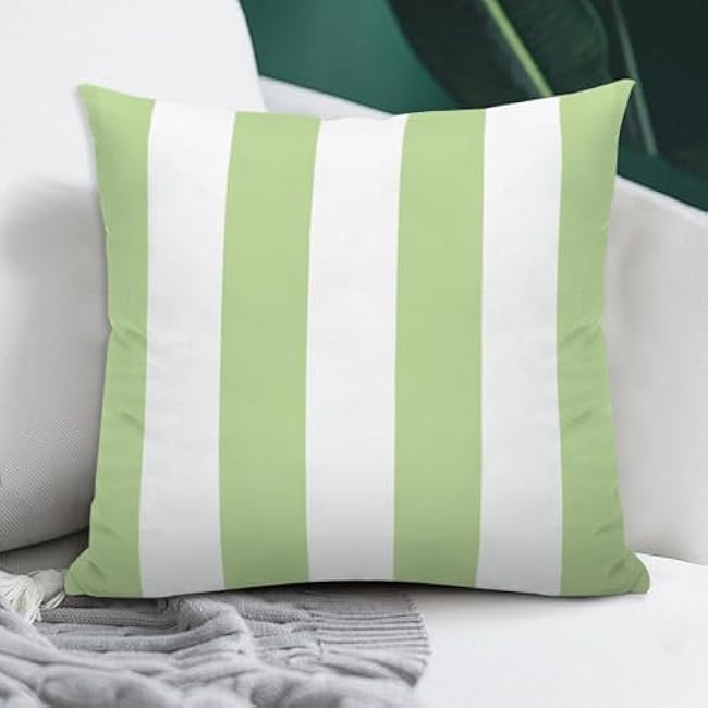 2 Sets Striped Decorative Throw Pillow Covers, 18x18 Inch for Living Room Couch Bed Sofa, Green and White Striped Home Decor, Soft Cushion Case