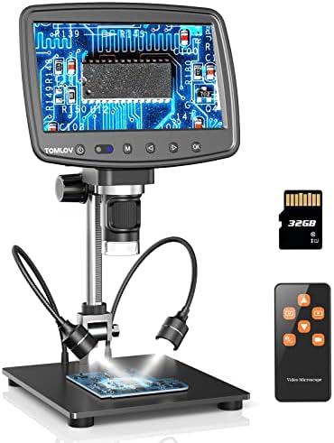 TOMLOV DM03 7" HDMI LCD Digital Microscope 1200X [Larger View & Larger Workspace] 1080P HD Screen Coin Microscope for Adult/Kids USB Soldering Microscope with Light Compatible with TV/Windows/MacOS