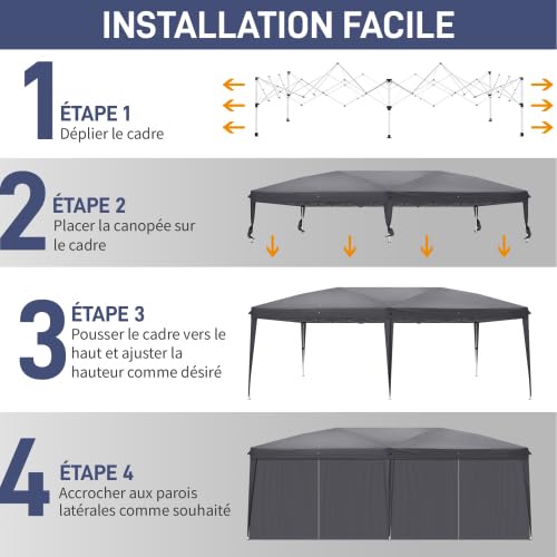 Bonnlo Tonnelle de Jardin Pliante 3x6 imperméable/Tente de Réception Pop-up Inclus Sac de Transport/Barnum Pliant 3x6 Jardin Exterieur Rapide à Installer/Gazebo pour BBQ et Événements (Gris foncé)