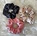 Handmade Silk Scrunchies for Hair, Silk Ponytail Holders, Scrunchies for Women, Satin Scrunchies for Girls, set of 3 (Black,Rose,Beige)
