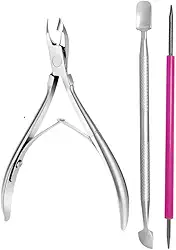 Kit Conjunto de Alicate para Cutículas, Espátula em Aço Inox 420 e Palito revestido rosa em aço inox 420