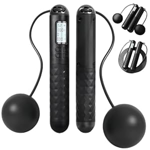 Cordless Skipping Ropes with Smart Counter for Adults Kids, Weighted Jump Rope with Gravity Ball, LCD Display, Adjustable Cord Skipping Rope for Female and Male Indoor Outdoor Exercise Fitness