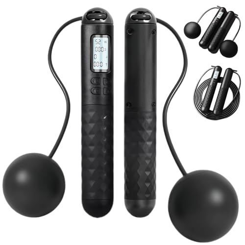 Cordless Skipping Ropes with Smart Counter for Adults Kids, Weighted Jump Rope with Gravity Ball, LCD Display, Adjustable Cord Skipping Rope for Female and Male Indoor Outdoor Exercise Fitness
