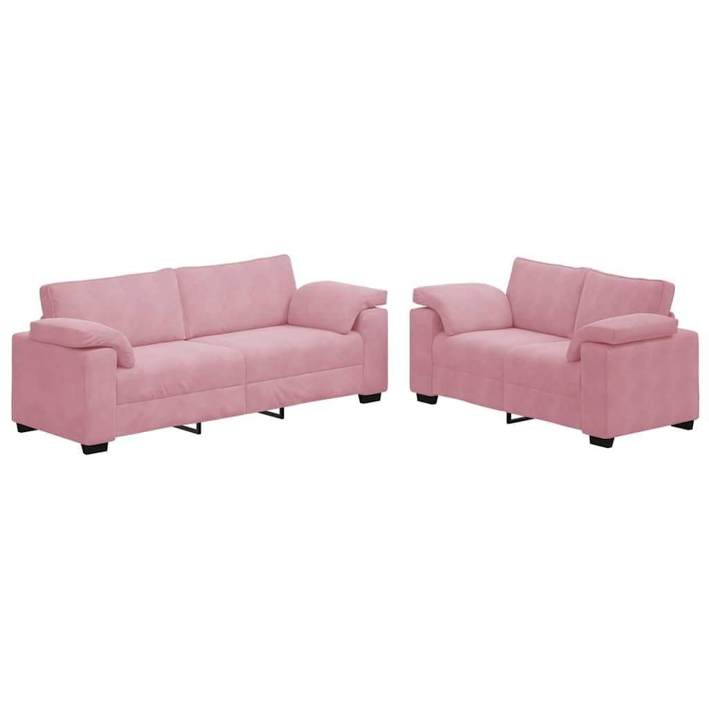 Juego de sofá de 2 piezas de terciopelo rosa - Elegante sofá de 2 plazas y 3 plazas para salón y oficina, incluye 4 cojines decorativos y estructura de metal resistente