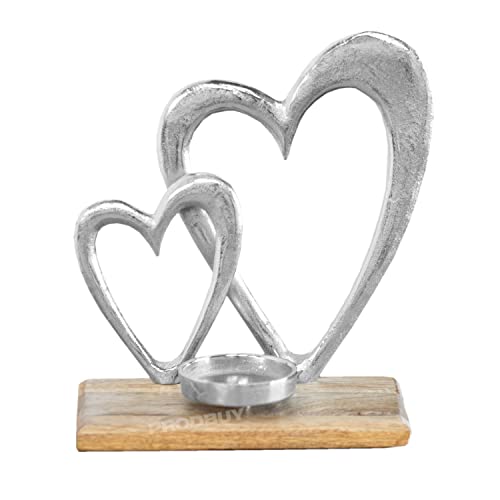 Double Heart Pillar Tea Light Candle Holder