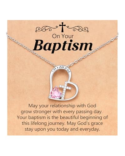 PINKDODO I Am A Child of God Heart Cross Necklace for Girls First Communion Baptism Gifts for Girls Daughter Goddaughter