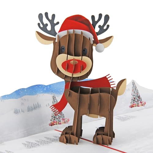 Favour Pop Up® - Cartão de Natal 3D – uma saudação invulgar de Natal feita à mão também para cupons e presentes de dinheiro. TM096, vermelho e branco