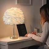 ZYLEIESENBAO Chic White Feather Lamp Creative Feather Bedside Lamp Cute Furry Nightstand Light Gold Stand Fluffy Table Lamp Atmosphere for Girl Bedroom Living Room Entry Hotel Wedding Gift