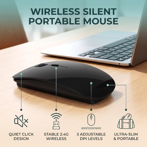 Pomya 2.4G Wireless Mouse, Silent Portable Mouse for Laptop Computer with 3 DPI Levels 800 1200 1600 (Black) - 2