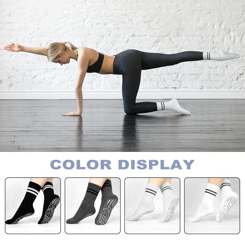 Image of HYCLES Women Pilates Socks, Grips Non Slip Yoga Socks Barre Gym Athletic Grippy Socks 3 Pairs