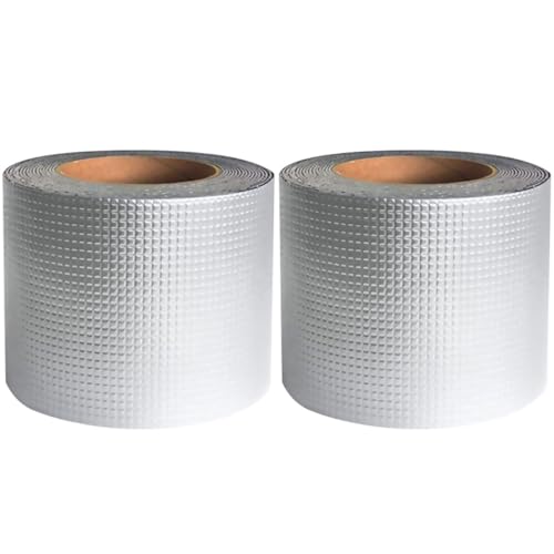 JECOMPRIS Cinta de Butilo 2 Unidades 5 Cm X 5 M Cinta Adhesiva de Aluminio para Sellado de Grietas, Reparación de Goteras en Techos, Ventanas y Tuberías Resistente a Rayos UV
