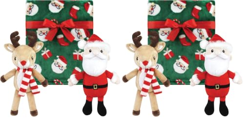 Image of Hudson Baby Unisex Baby Plush Blanket with Toy, Rudolph and Santa, One Size (Pack of 2)