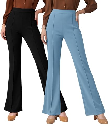 Image of Women Solid Flared Trousers Pack of 2 | High Waist Stretchable Office Pants for Women | Formal Bell Bottom Palazzo Trouser Combo