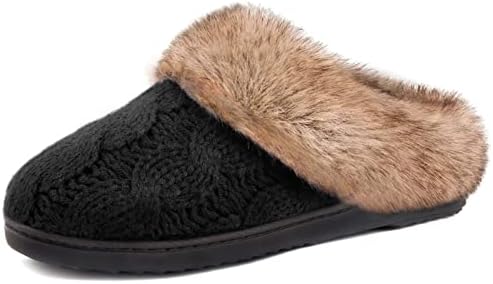 ULTRAIDEAS Women's Chunky Sweater Knit Slipper with Memory Foam (Black, 7-8)