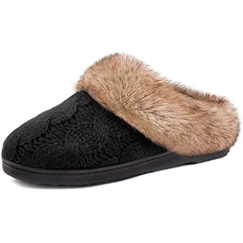 ULTRAIDEAS Women's Warm Knitted Memory Foam slippers (7-8, Black ) Cover