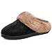 Women's Soft Yarn Cable Knit Slippers Memory Foam Anti-Skid Sole House Shoes w/Faux Fur Collar, Indoor & Outdoor (Medium / 7-8 B(M) US, Black)