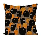 GAGEC Halloween Pillow Covers 18x18 Inch Halloween Pumpkin Cat Linen Pillowcase Holiday Farmhouse In
