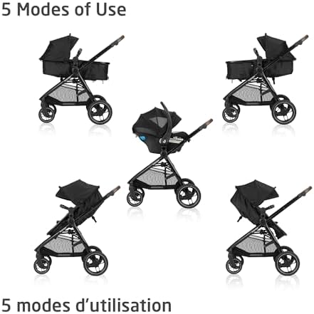 Maxi-Cosi New Generation Zelia Luxe 5-in-1 Modular Travel System, Carriage Mode, Reversible Toddler Seat, Mico Infant Car Seat (included), Enhanced All-Terrain Wheels, Use from Birth – Bassalt Black