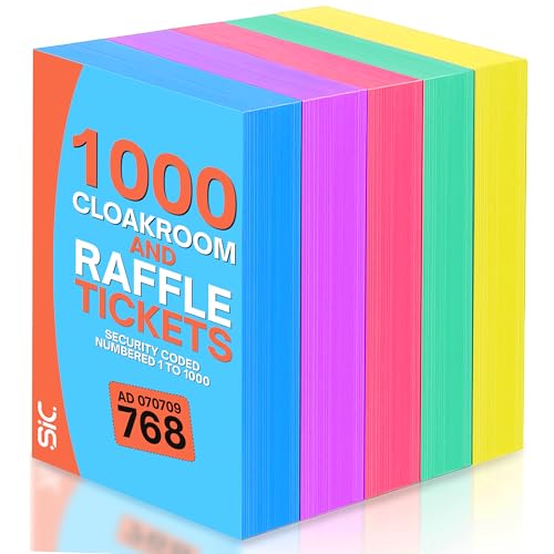 SIC 5-Pack Raffle Tickets Books 1-1000 – Cloakroom & Tombola Drum Tickets with Security Numbering – Numbered Raffle Books – Ideal for Fundraising, Prize Draws & Charity Events