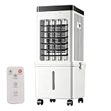 3-in-1 Ventilator & Luftbefeuchter mit Fernbedienung, tragbar 15L Wasserkühlung – 3 Geschwindigkeiten & 3 Windmodi – 120° Schwenk & 7.5h Timer – Kompakte Kühlbox für Wohnzimmer Schlafzimmer