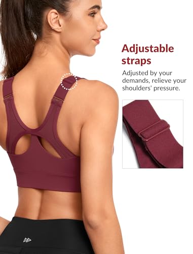 Image of Yvette High Support Sports Bras for Women Adjustable Straps | High Impact, Supportive, Front Zip, Large Breasts, Comfy, Wireless, Sewm-in Pads