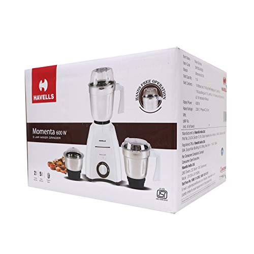 Image of Havells Momenta Mixer Grinder with Stainless Steel Blades, 600W (White)