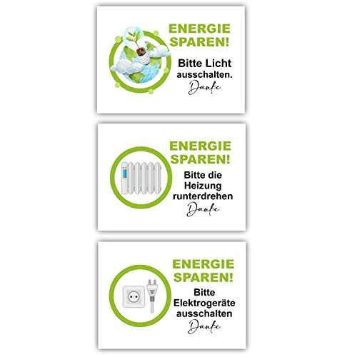 15 Stück Energie sparen Aufkleber Licht ausschalten Heizung Aufkleber Elektrogeräte ausschalten Mitarbeiter Hinweisschild Kosten senken Abschalten Aufkleber Abstand halten (Grün A4 5er) Cover