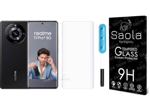 Image of Saola Curved UV Tempered Glass For Realme 11 Pro+ 5G. Comes With UV Light & Glue For Finest Pasting. Edge To Edge Protection With Case Friendly Fit. (Pack Of 1)