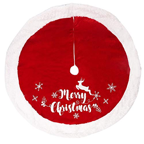DR.DUDU 48 Inches Christmas Tree Skirt, Red Double Layers Xmas Tree Decor for Christmas Winter Holiday Home Party Decoration