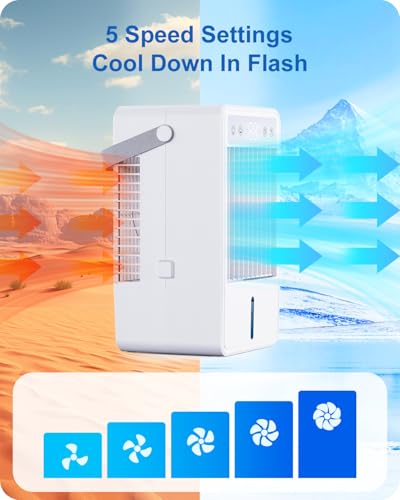 Portable Air Conditioner,Silent Air Conditionier with Remote Control, 1.5L Water Tank, Colorful LED Lights, USB Powered, 2-10 Hours Timer,Fast Cooling, Portable Air Cooler for Home, Bedroom, Office - Image 2