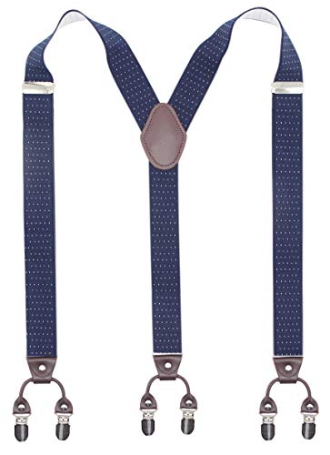 Image of Men's Heavy Duty Y-Back Suspenders, 6 Strong Metal Clips Adjustable Elastic Straps for Work, Tuxedos, and Daily Wear