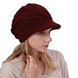 Gorro de Invierno para Mujeres con ala, Gorro Tejido Slouchy para Chicas, Gorra de Lana Forrada de Polar con Visera, Gorros de Moda de Colores Variados para Climas Fríos