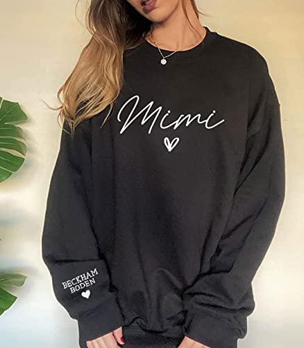 NAZENTI Personalized Embroidered Mama Sweatshirt, Mom Sweatshirt, Custom Mama with Children's Name on Sleeve, Mother's Day2