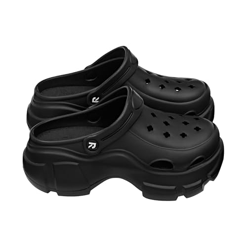 ARRIA AirClog Chunk Platform Shoes, Unisex, Lightweight Slip-On Clogs, 2.5 Inch Platform, Breathable, Quick-Dry, Customizable Charms for Travel, Beach, Nurses, Gym & Home (Small, Black)