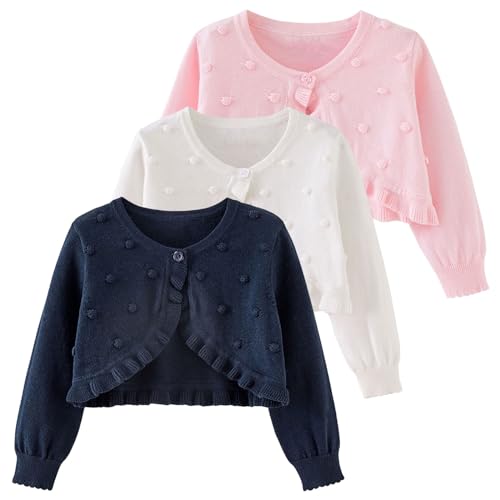 Girls Long Sleeve Cardigan Kids Toddler Knit Cardigan Bolero Dress Sweater Shawl Cover Up (Pink, 3-4 Years)2