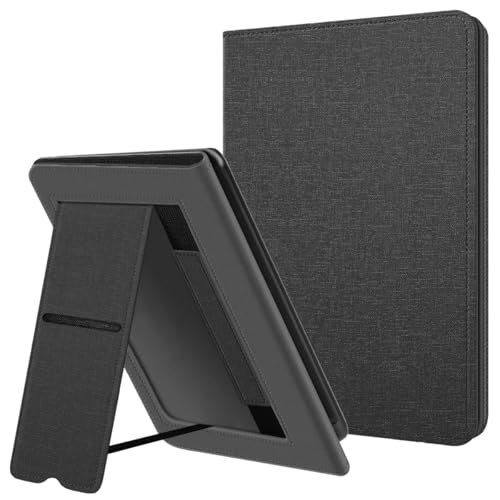 Hülle für Kindle 7 Zoll (12. Generation, 2024) & Kindle Colorsoft Signature Edition 2024, Kickstand Schutzhülle mit Auto Sleep/Wake & Handschlaufe, Un Kompatibel mit LG Sony eReader, Schwarz