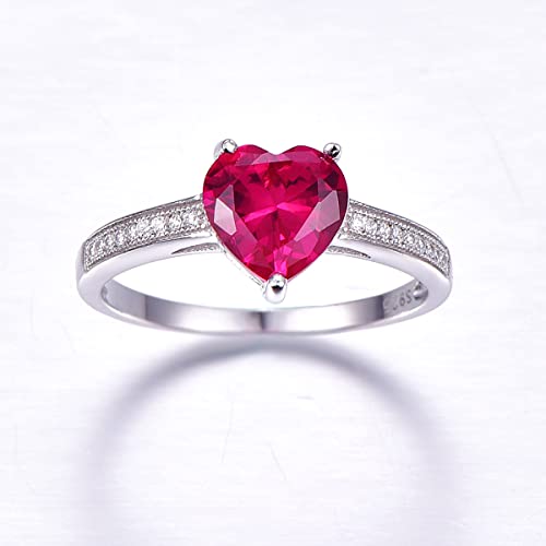 Bonlavie 3Ct Created Ruby Rings 925 Sterling Silver Plated White Gold Heart Shape 8 * 8Mm Garnet Heart Ring Side Prong Cubic Zirconia Statement Ring For Women Jewelry For Her Gifts Birthday Size 9 #TOP3