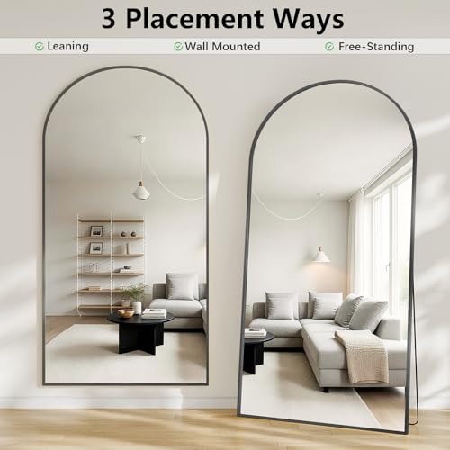 Image of Oversized Full Length Mirror, 38 inchx77 inch Large Arched Floor Mirror Full Length with Stand, Room Decor Big Full Body Mirror with HD Tempered Glass Aluminum Frame for Bedroom Living Room, Black