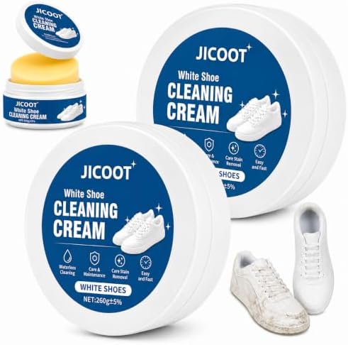 Jicoot White Shoe Cleaning Cream, Practical Kit - Cream With Sponge, Shoes Whitening Cleansing, Stain Remover Cleansing For Shoe, Sneaker, No-Wash, Leather Shoes, White,