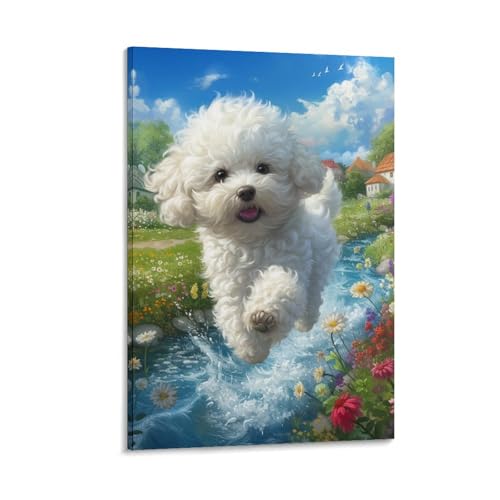 Peinture sur toile Bichon pour habiller un mur vide de couloir ou chambre
