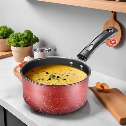 Image of LAZYwindow 5-Piece Nonstick Cookware Set | 25cm Dosa Tawa, Deep Kadhai, Fry Pan, 1.5L Sauce Pan & Tadka Pan with Maroon Base | Heavy-Duty Induction Friendly Kitchen Combo | Works on Gas & Induction